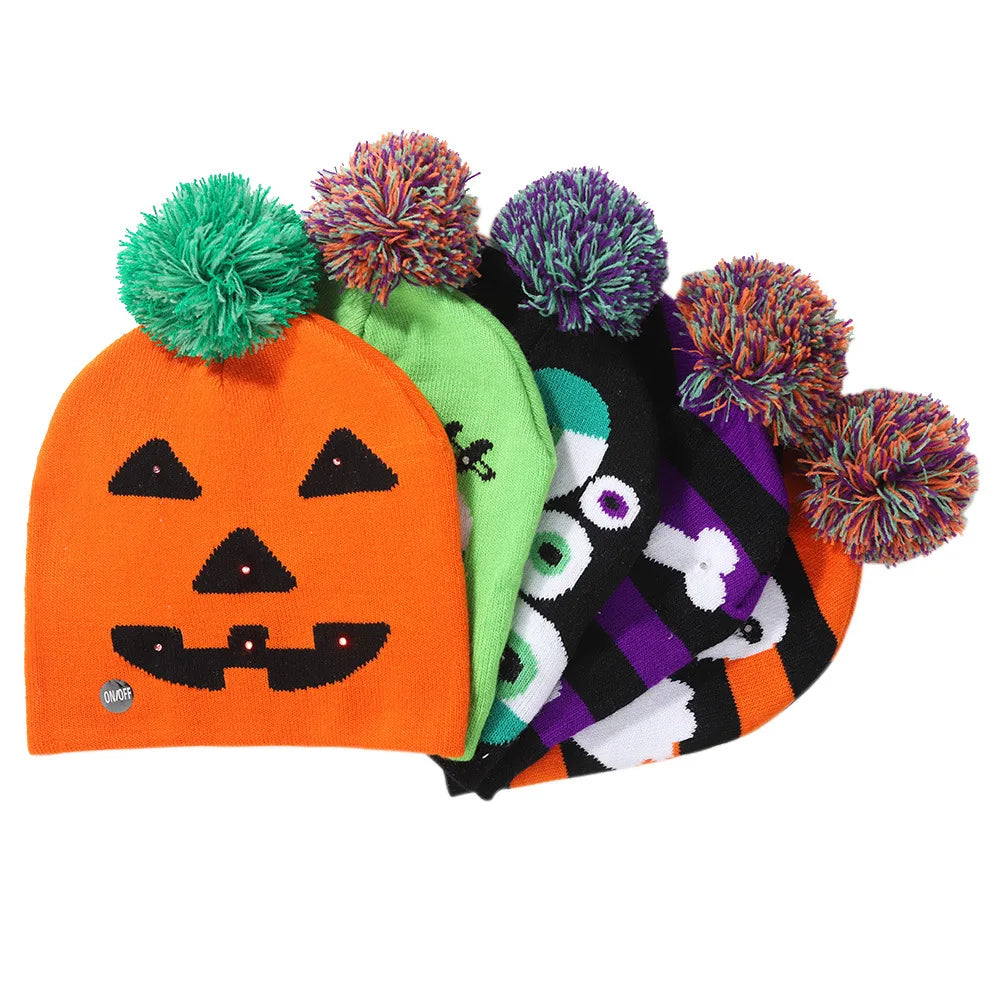 Halloween LED Knit Hat โ Light-Up Skull & Ghost Beanie for Kids & Adults Party Supplies | Spooky Cove
