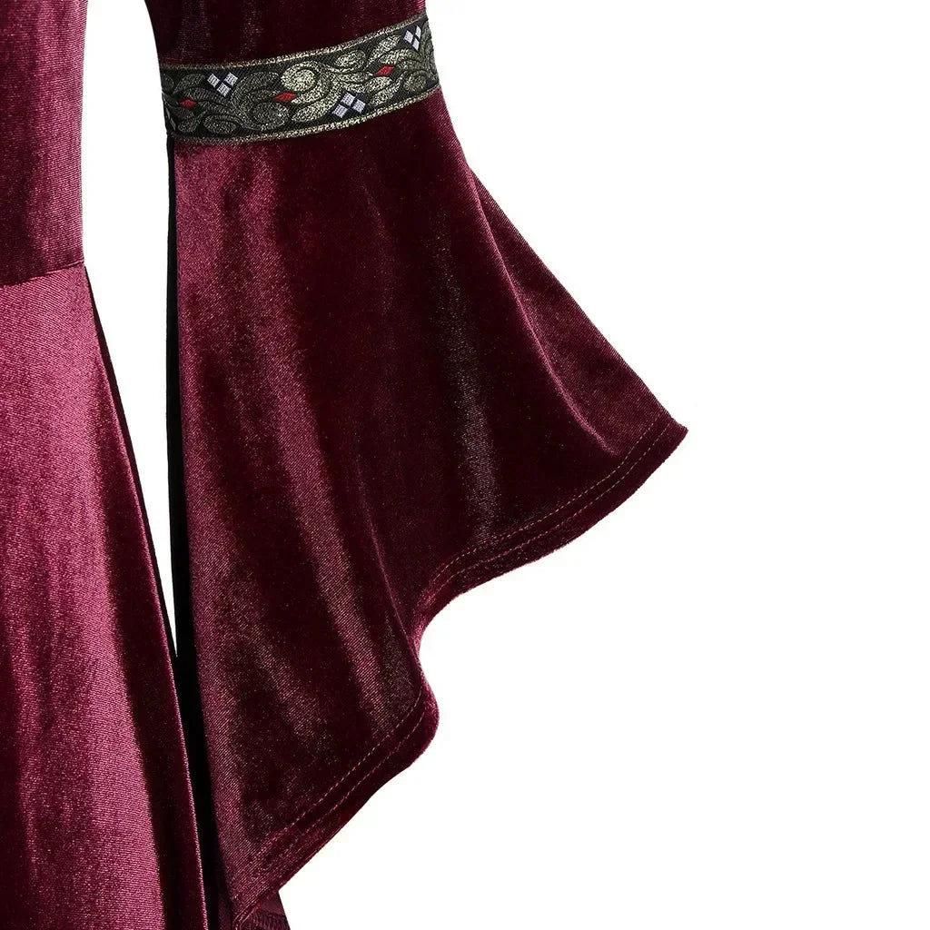 Women’s Gothic Halloween Costume Dress – Long Sleeve Medieval Vampire Witch Cosplay Vintage Victorian Bandage Gown | Spooky Cove
