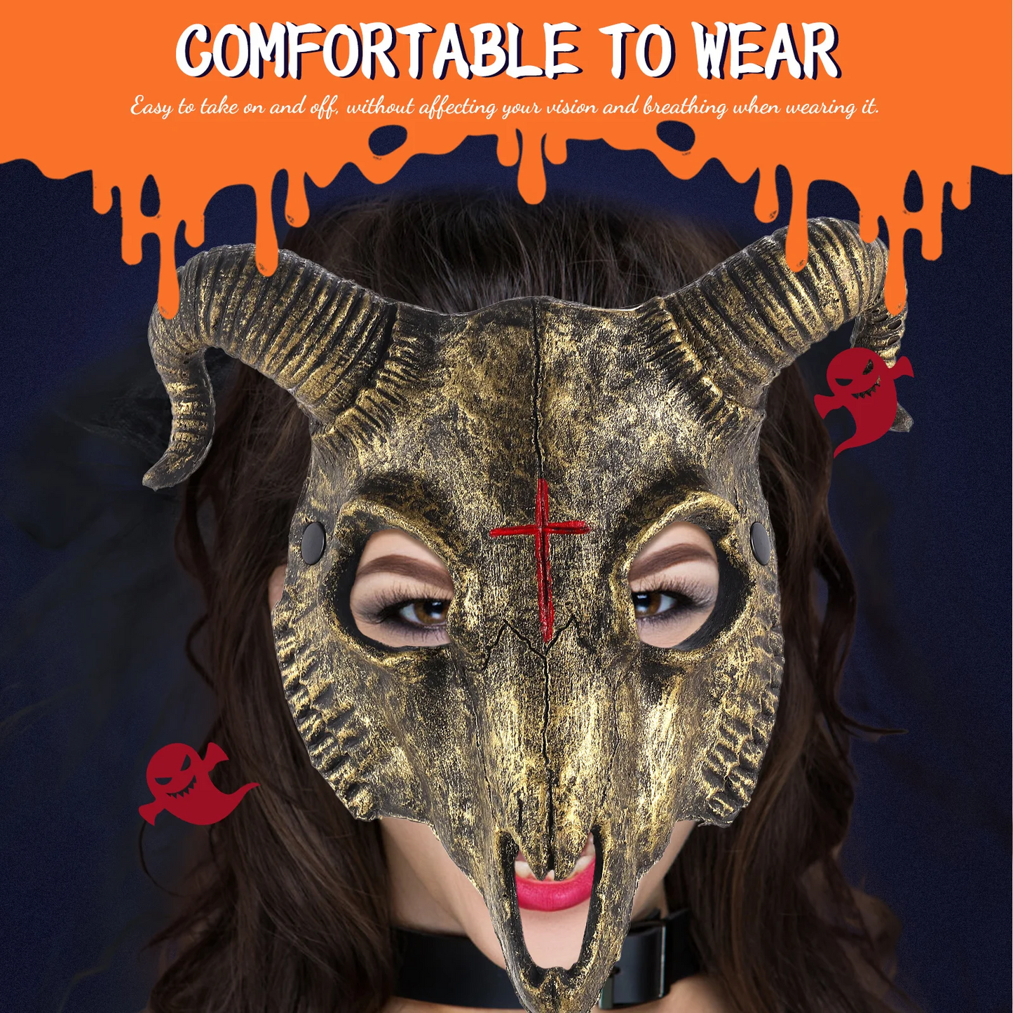 Gothic Goat Head Skull Mask – Horror Ram Horn Animal Mask for Halloween Masquerade & Cosplay Costume Props