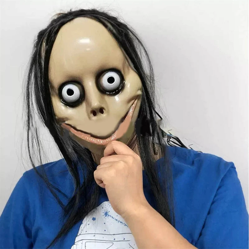 Halloween Horror Mask with Long Hair β Scary Female Ghost MoMo Cosplay Mask with V-Shaped Mouth