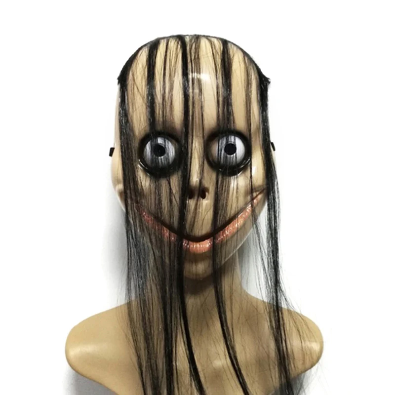 Halloween Horror Mask with Long Hair β Scary Female Ghost MoMo Cosplay Mask with V-Shaped Mouth