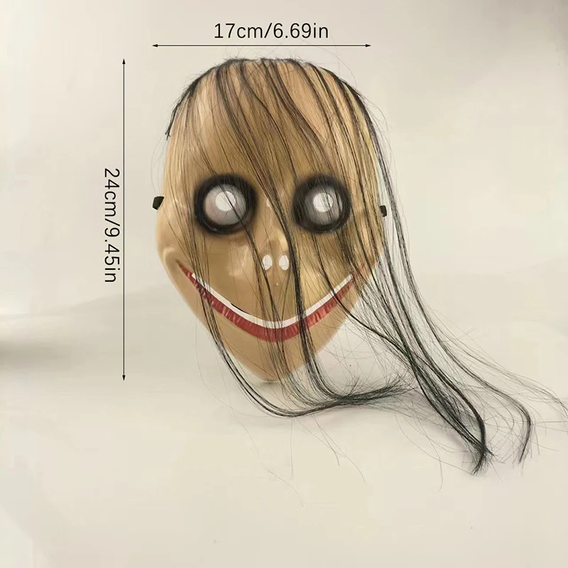 Halloween Horror Mask with Long Hair β Scary Female Ghost MoMo Cosplay Mask with V-Shaped Mouth
