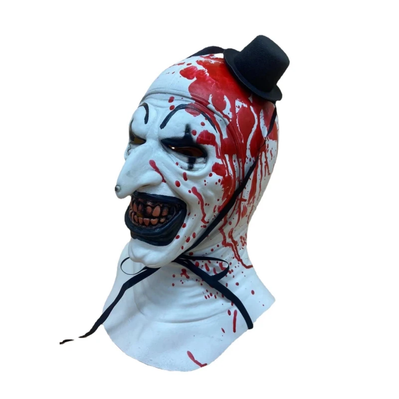 Scary Clown Latex Mask with Hat – Terrifier Horror Halloween Party Mask for Cosplay & Costume Props