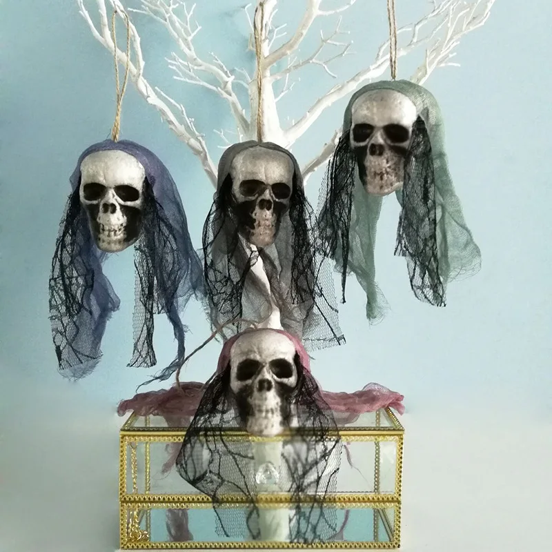 Halloween Skull Hanging Ornaments Foam Skull Bride Clothes Bone Head Scene Layout Props Home Decorations Festival Party Supplie