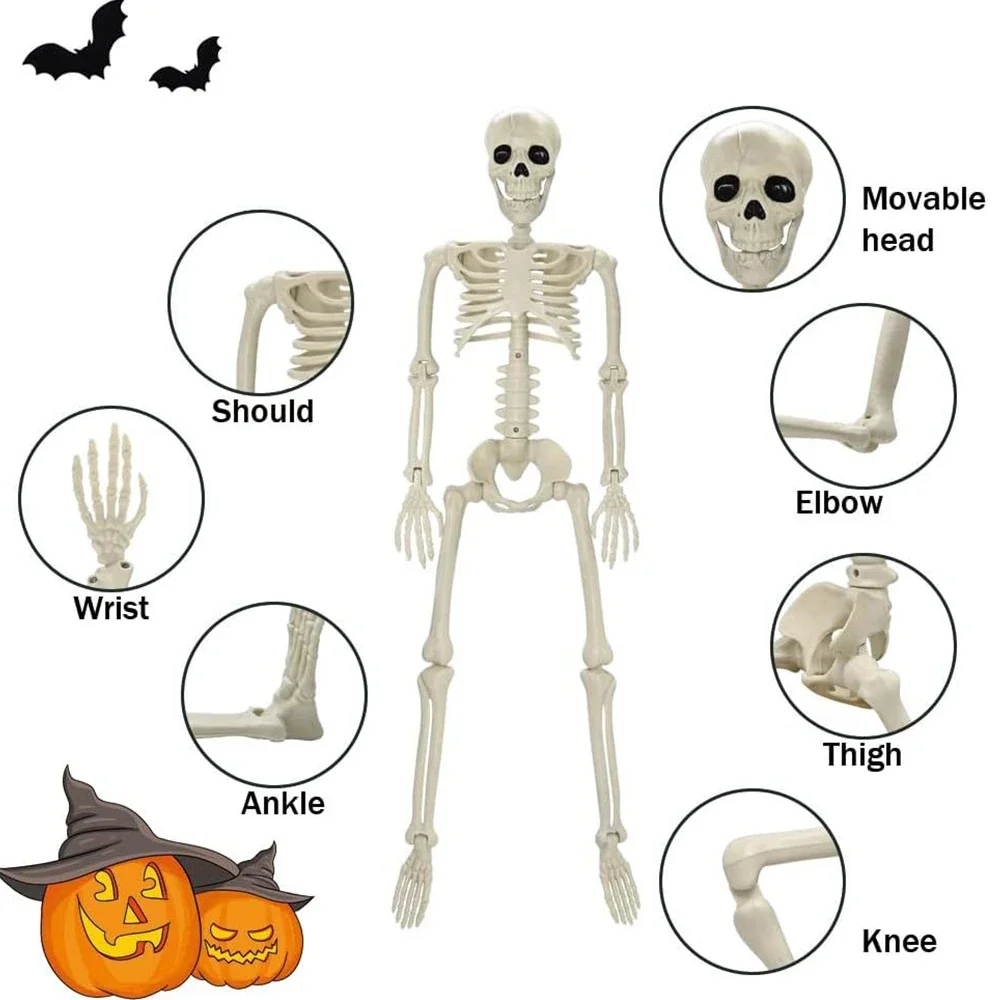 Halloween Skeleton Decoration – 40cm/90cm Full Body Human Skeleton with Movable Joints, Hanging Posable Bones for Haunted House & Party Décor