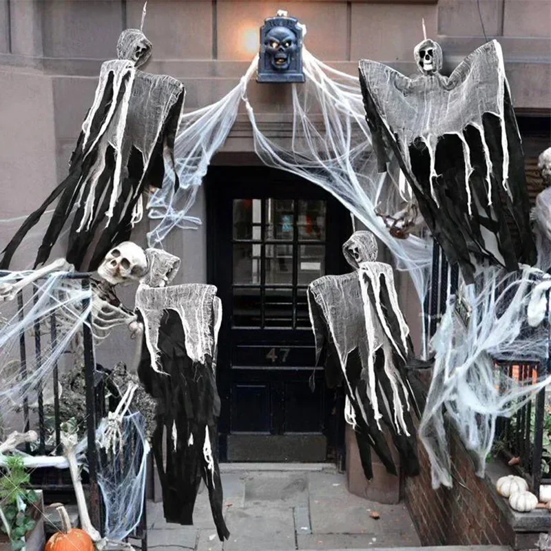 Halloween Hanging Skull Ghost – Scary Skeleton Horror Prop for Haunted House, Outdoor & Indoor Party Decorations