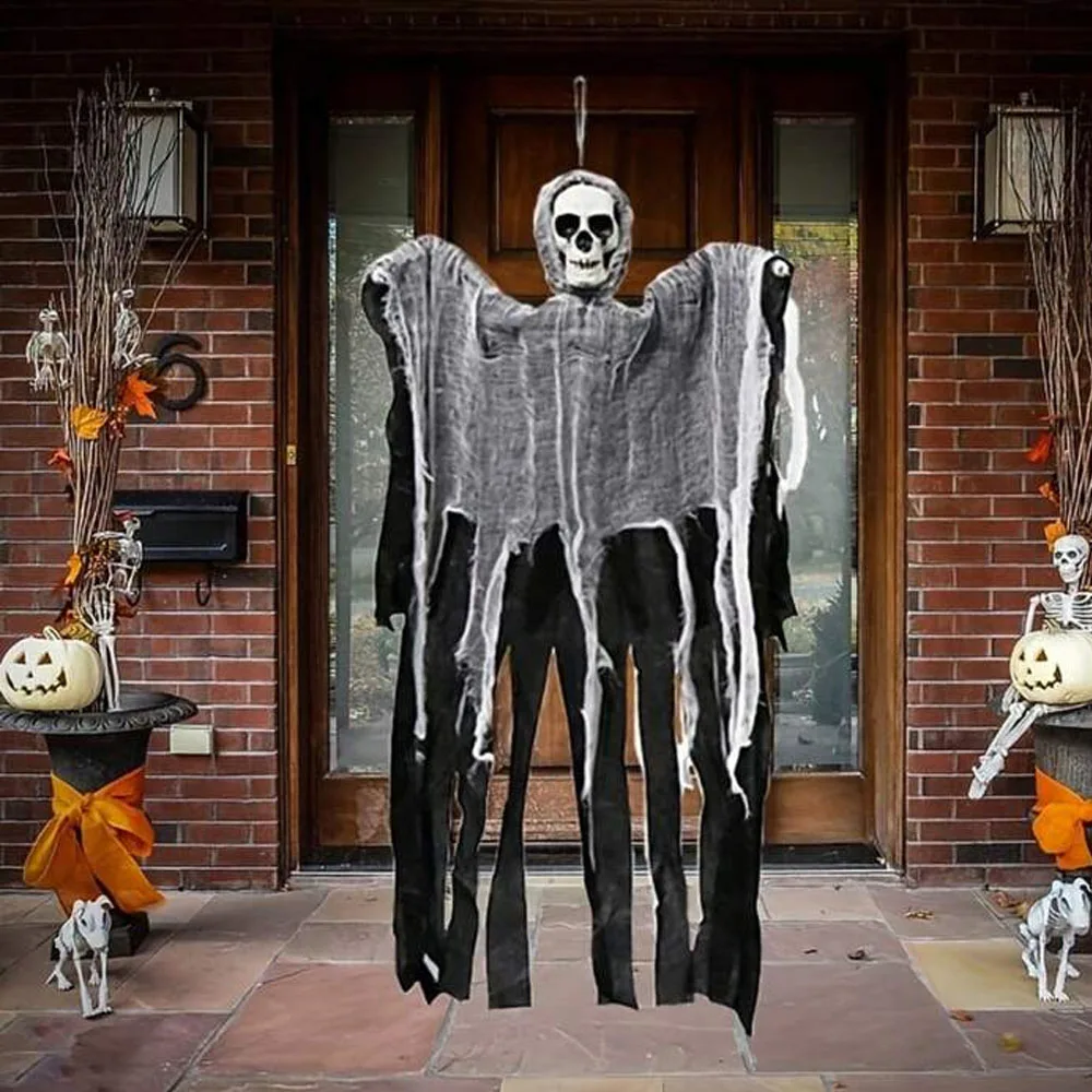 Halloween Hanging Skull Ghost – Scary Skeleton Horror Prop for Haunted House, Outdoor & Indoor Party Decorations