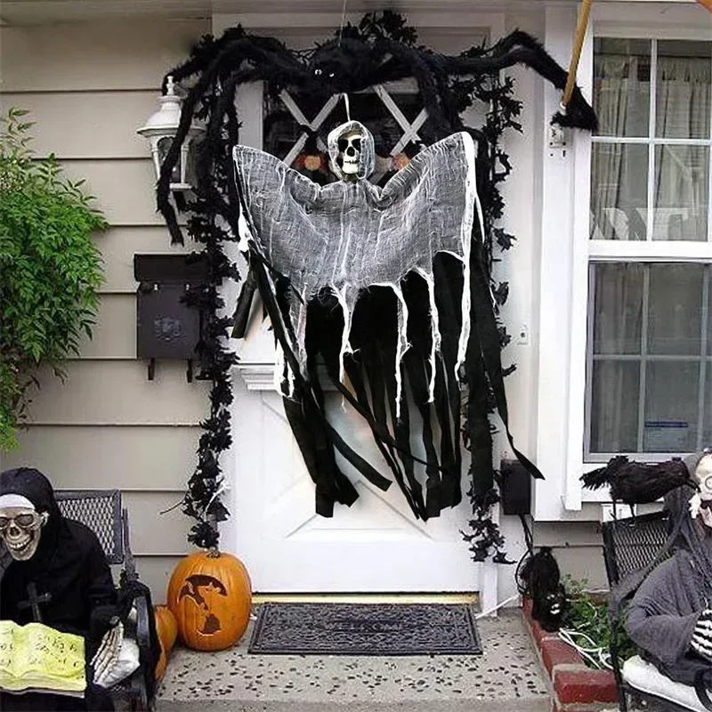 Halloween Hanging Skull Ghost – Scary Skeleton Horror Prop for Haunted House, Outdoor & Indoor Party Decorations