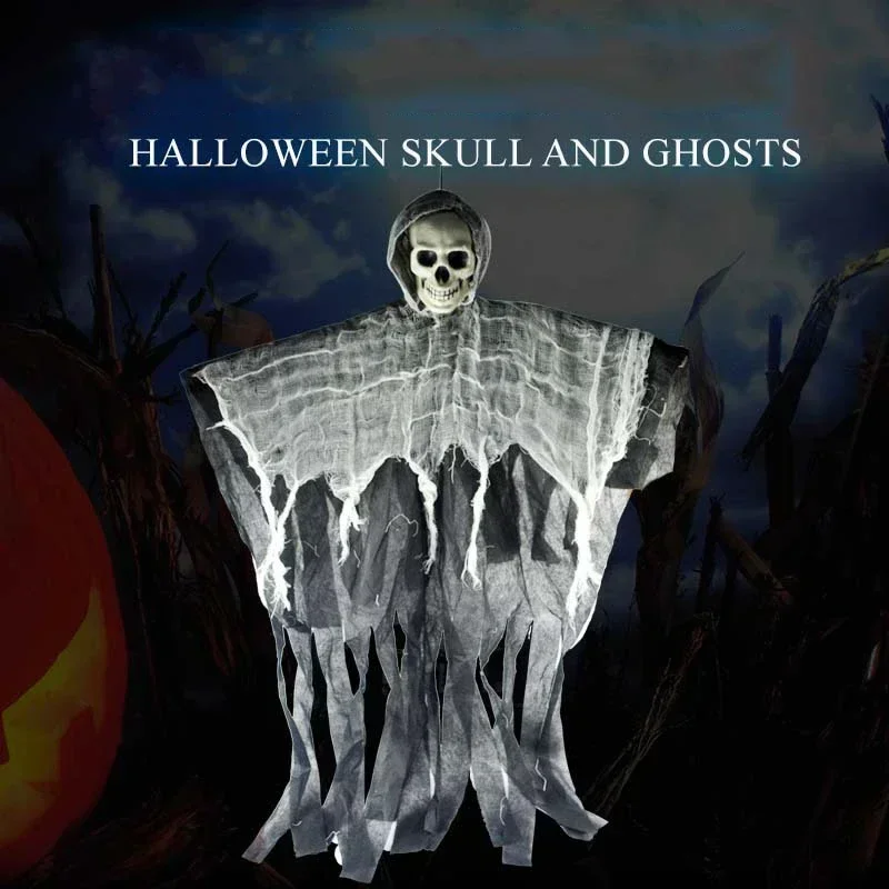 Halloween Hanging Skull Ghost – Scary Skeleton Horror Prop for Haunted House, Outdoor & Indoor Party Decorations