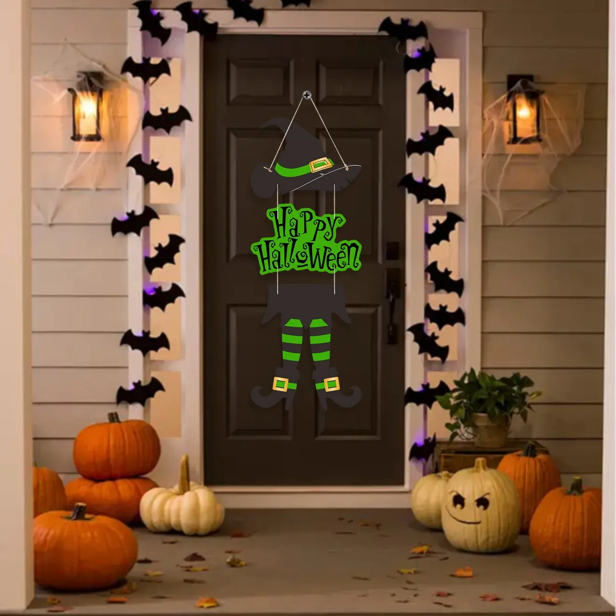 Halloween Witch Leg Hat Door Sign – Trick or Treat Hanging Pendant for Kids, Ghost Festival Party Décor & Happy Halloween 2025 Decorations