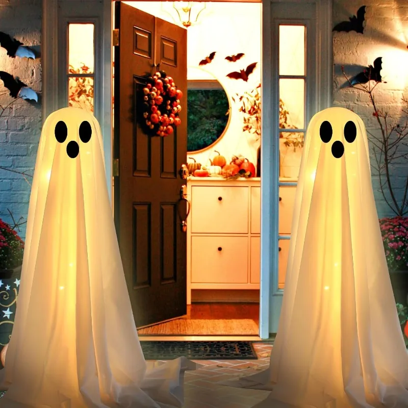 Halloween Ghost Decorations – Outdoor Hanging Spooky Ghost with Battery String Lights, Porch & Home Party Lantern Décor