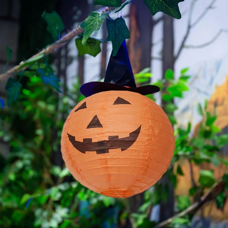 10PCS Halloween Hanging Paper Lanterns – 8" Jack-O'-Lantern, Spider & Skeleton Decorations for Indoor/Outdoor Party Lighting & Home Décor