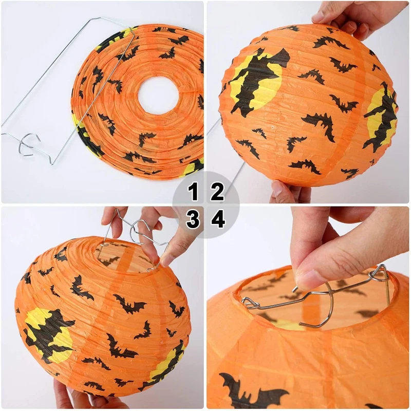 10PCS Halloween Hanging Paper Lanterns – 8" Jack-O'-Lantern, Spider & Skeleton Decorations for Indoor/Outdoor Party Lighting & Home Décor