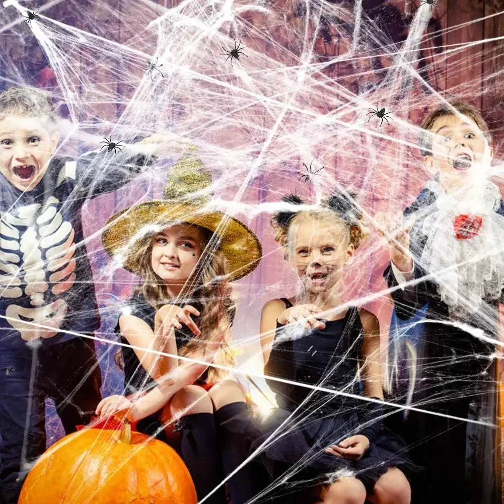 Artificial Spider Web Halloween Decoration – White Stretchy Cobweb for Scary Party Scene Props, Haunted House & Home Horror Décor