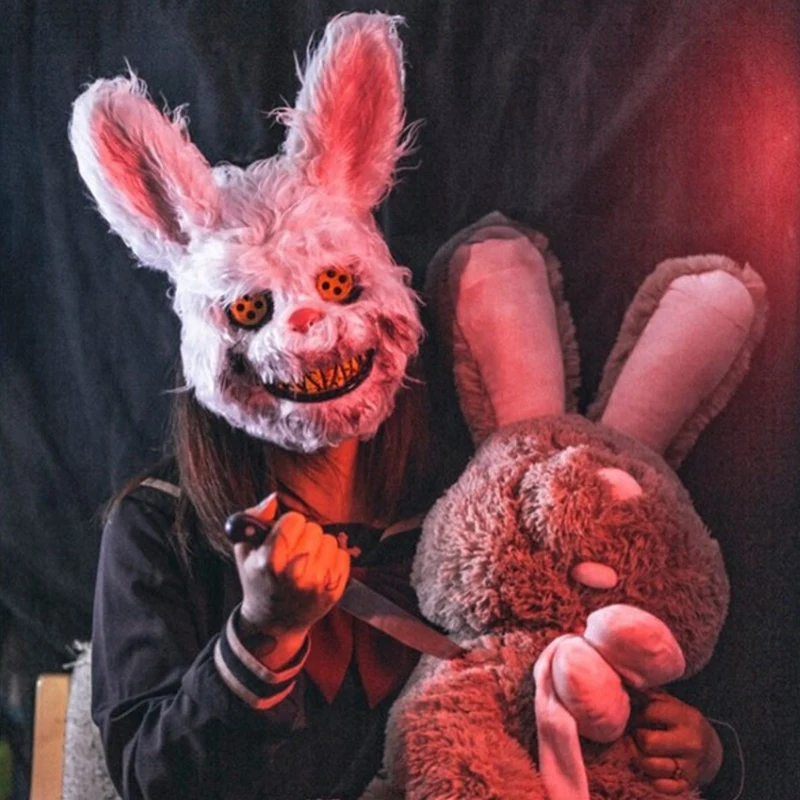 Halloween Cosplay Scary Bear & Rabbit Mask – Creepy Cartoon Head Cover for Fancy Dress, Stage, Carnival & Masquerade Party