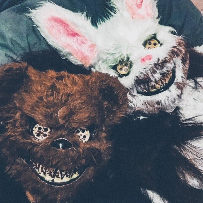 Halloween Cosplay Scary Bear & Rabbit Mask – Creepy Cartoon Head Cover for Fancy Dress, Stage, Carnival & Masquerade Party