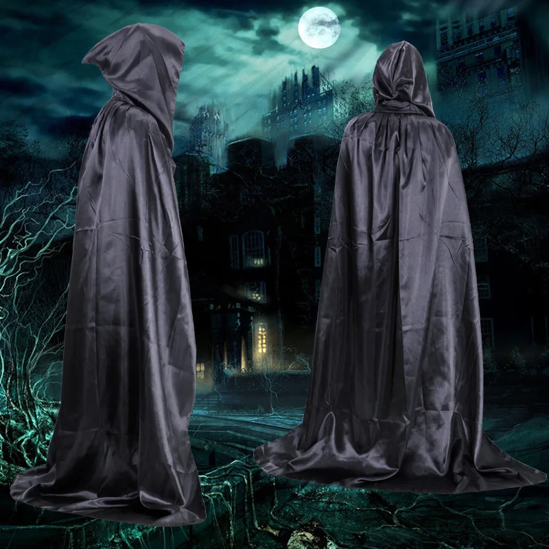 Halloween Cloak – Soft Unisex Hooded Black Robe Long Witch Cape for Cosplay, Party & Holiday Decoration