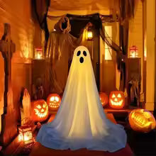 Halloween Ghost Decorations – Outdoor Hanging Spooky Ghost with Battery String Lights, Porch & Home Party Lantern Décor