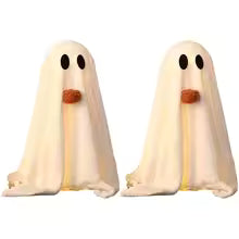 Halloween Sherpa Ghost with Pumpkin – Cute LED Light Ghost Tabletop Ornament for Party, Home, Kitchen & Fireplace Décor