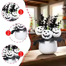 Halloween Pumpkin Table Centerpiece – Decorative Faux Plant Tabletop Ornament for Indoor, Fireplace, Window & Holiday Décor
