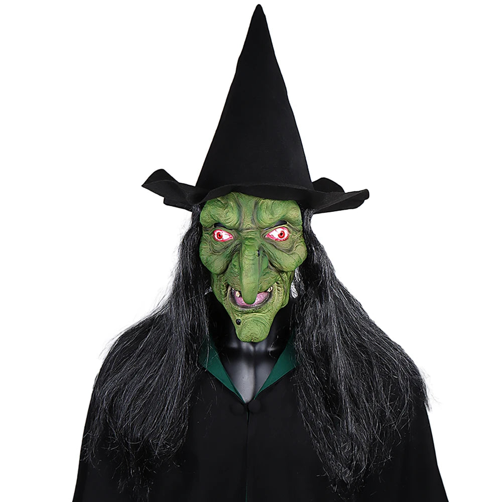 Halloween Horror Old Witch Mask with Hat – Scary Latex Hag Costume Mask for Cosplay & Party Props | Spooky Cove