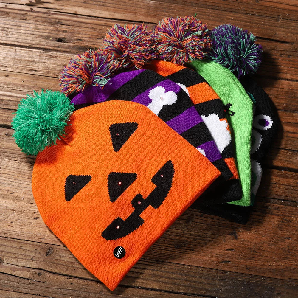 Halloween LED Knit Hat – Light-Up Skull & Ghost Beanie for Kids & Adults Party Supplies | Spooky Cove