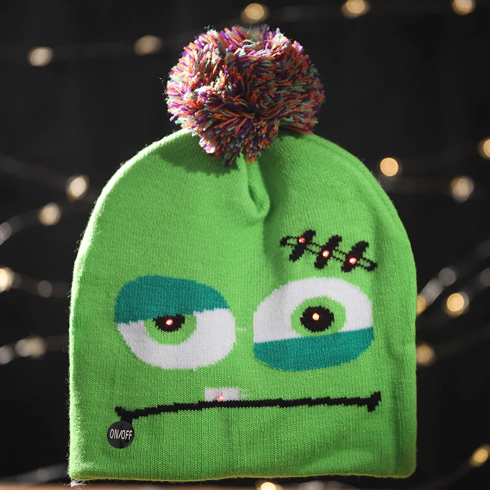 Halloween LED Knit Hat – Light-Up Skull & Ghost Beanie for Kids & Adults Party Supplies | Spooky Cove