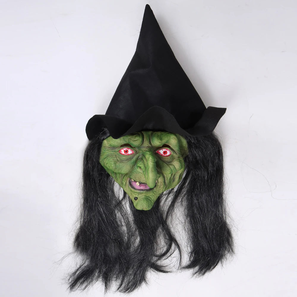 Halloween Horror Old Witch Mask with Hat – Scary Latex Hag Costume Mask for Cosplay & Party Props | Spooky Cove
