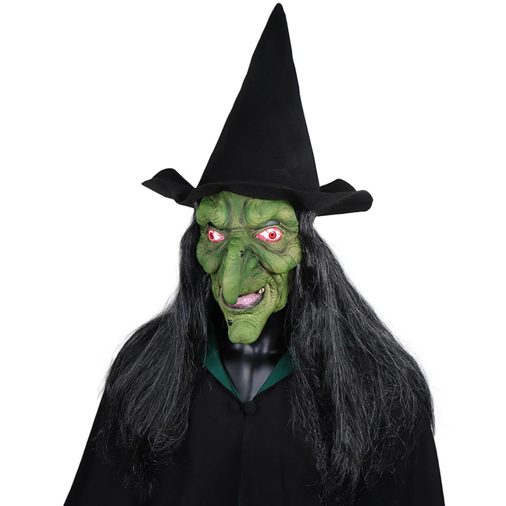 Halloween Horror Old Witch Mask with Hat – Scary Latex Hag Costume Mask for Cosplay & Party Props | Spooky Cove