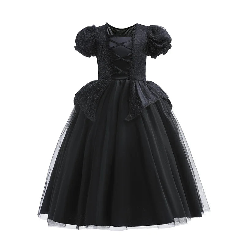Kids Black Witch Halloween Costume – Luxury Lace & Sequin Evil Queen Dress, Maleficent Ghost Bride Outfit | Spooky Cove