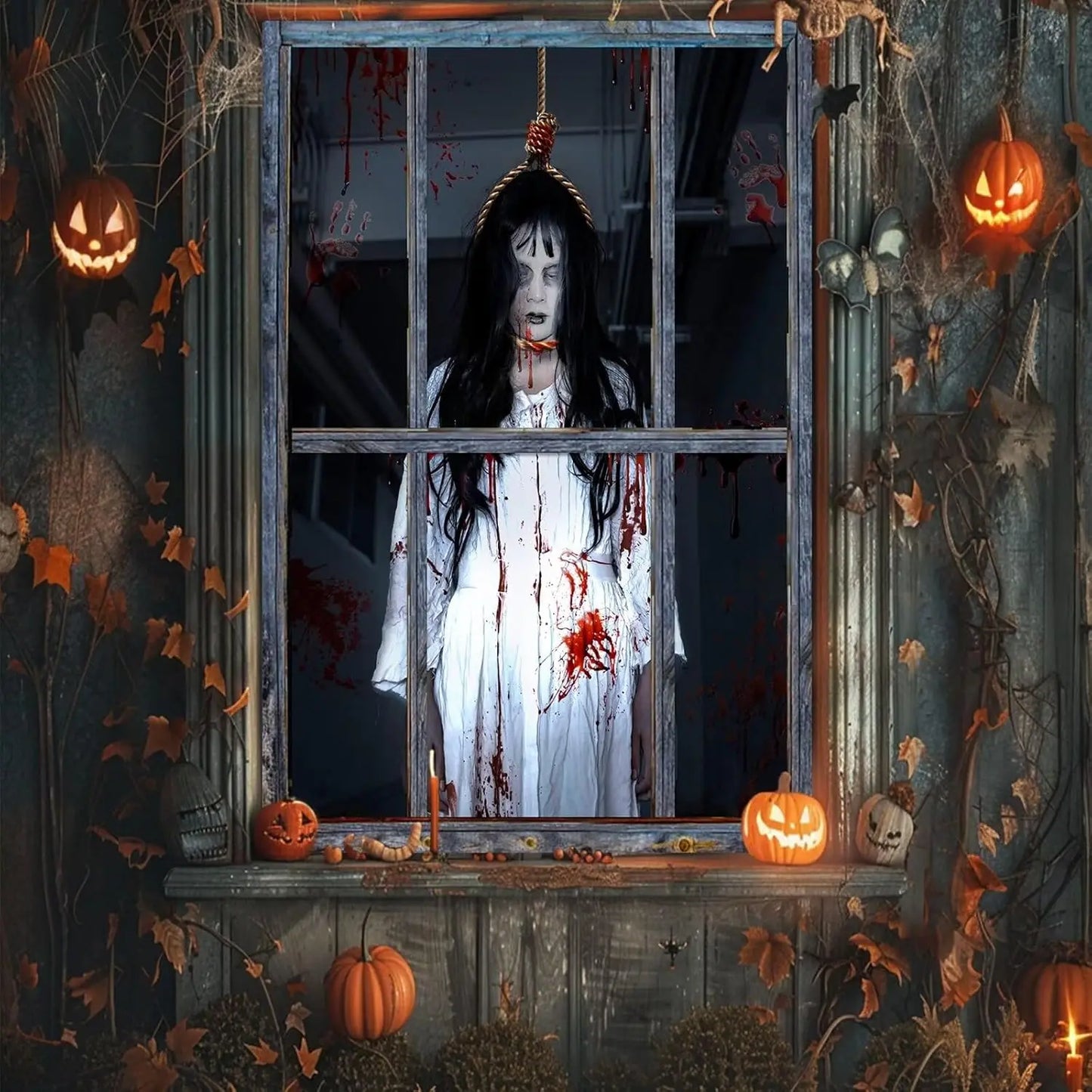 Halloween Window Cover Decorations – Scary Fabric Clings & Creepy Door Silhouette Curtain | Spooky Cove