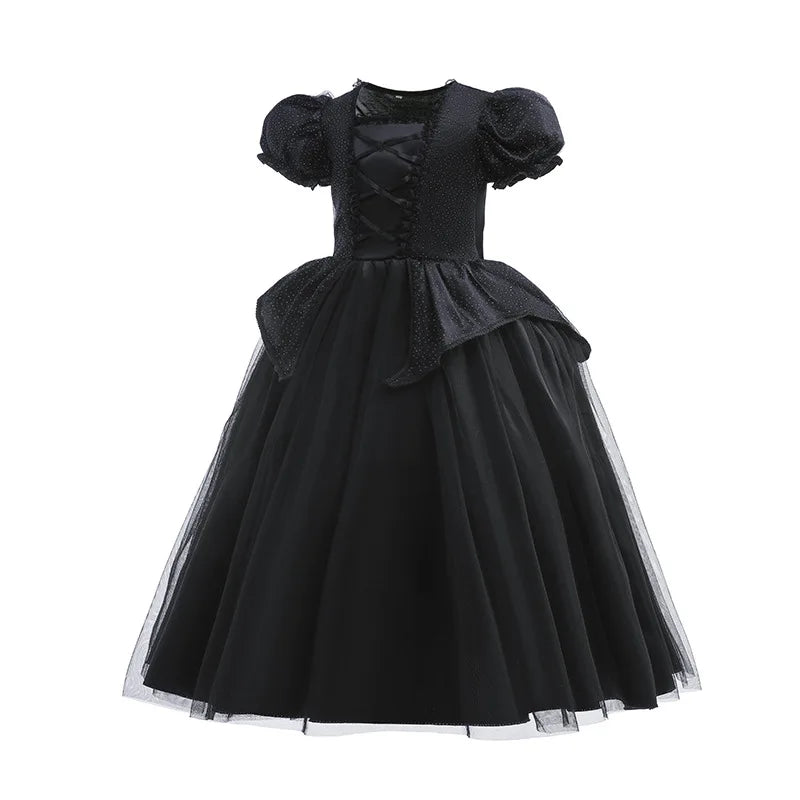 Kids Black Witch Halloween Costume – Luxury Lace & Sequin Evil Queen Dress, Maleficent Ghost Bride Outfit | Spooky Cove