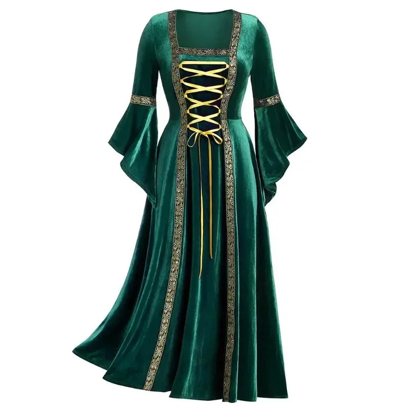 Women’s Gothic Halloween Costume Dress – Long Sleeve Medieval Vampire Witch Cosplay Vintage Victorian Bandage Gown | Spooky Cove