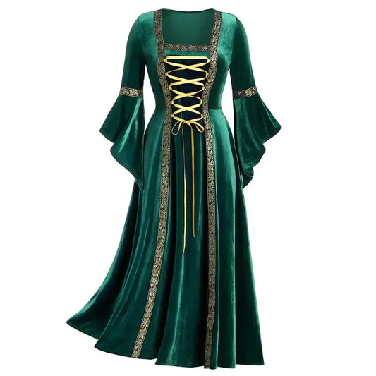 Women’s Gothic Halloween Costume Dress – Long Sleeve Medieval Vampire Witch Cosplay Vintage Victorian Bandage Gown | Spooky Cove