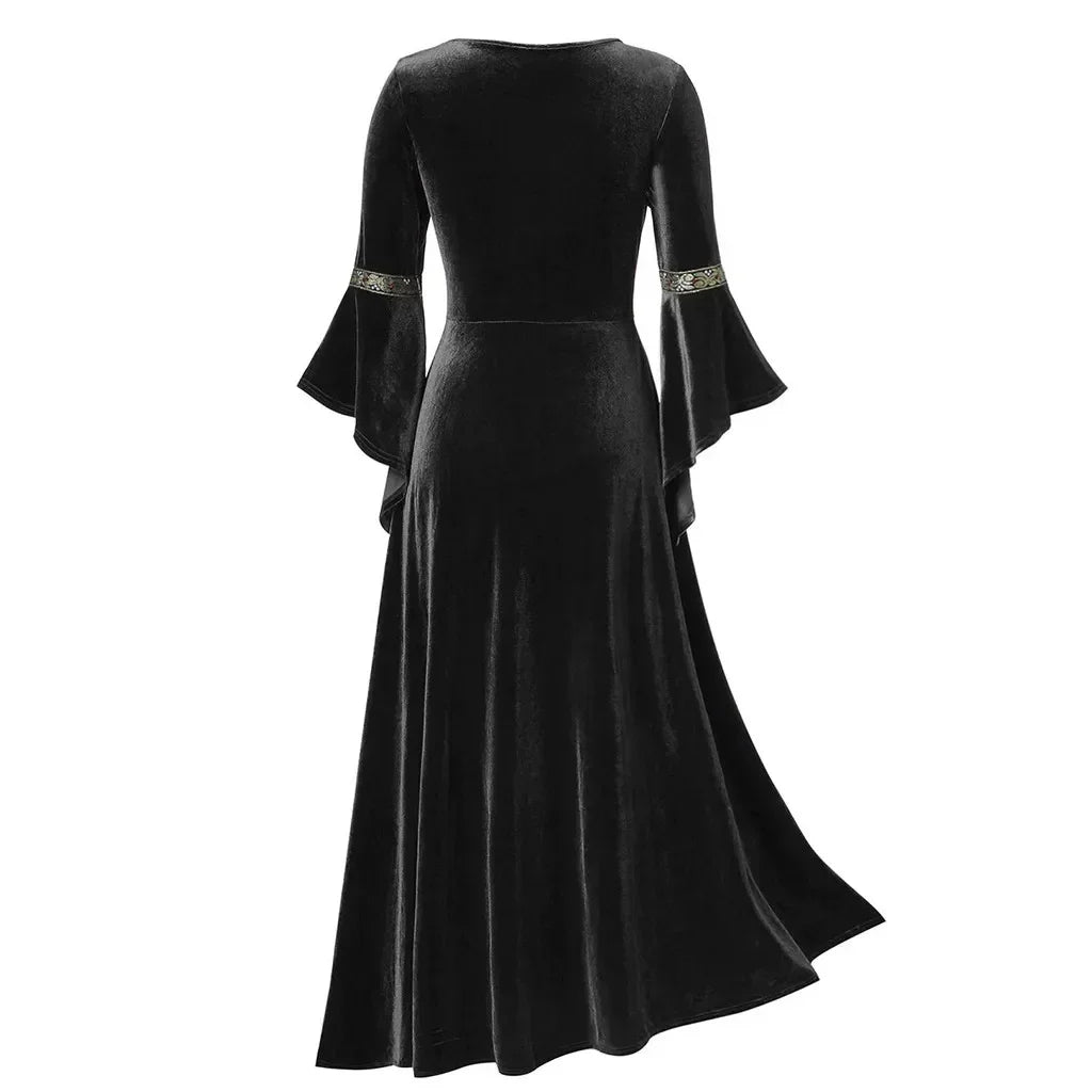 Women’s Gothic Halloween Costume Dress – Long Sleeve Medieval Vampire Witch Cosplay Vintage Victorian Bandage Gown | Spooky Cove