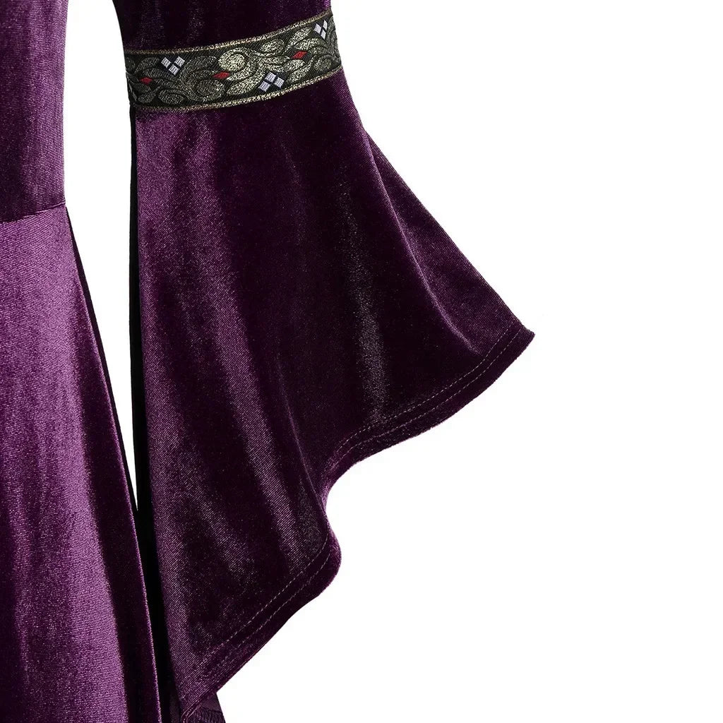 Women’s Gothic Halloween Costume Dress – Long Sleeve Medieval Vampire Witch Cosplay Vintage Victorian Bandage Gown | Spooky Cove