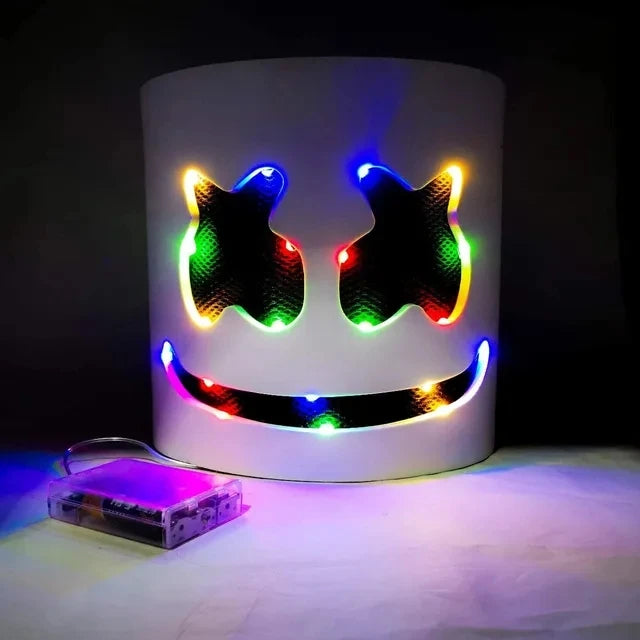 Halloween LED DJ Marshmello Mask – Light Up Cosplay Helmet for Rave, Festival & Party Props | Spooky Cove