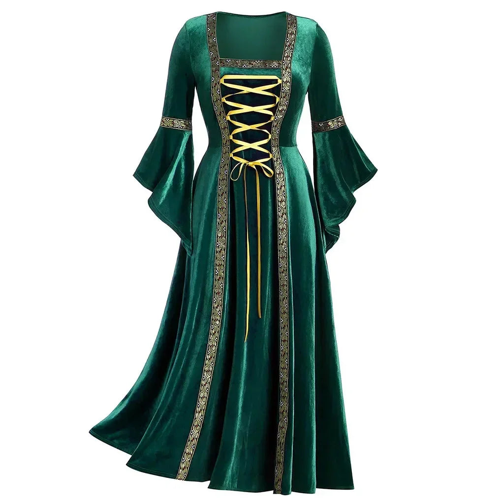Women’s Gothic Halloween Costume Dress – Long Sleeve Medieval Vampire Witch Cosplay Vintage Victorian Bandage Gown | Spooky Cove