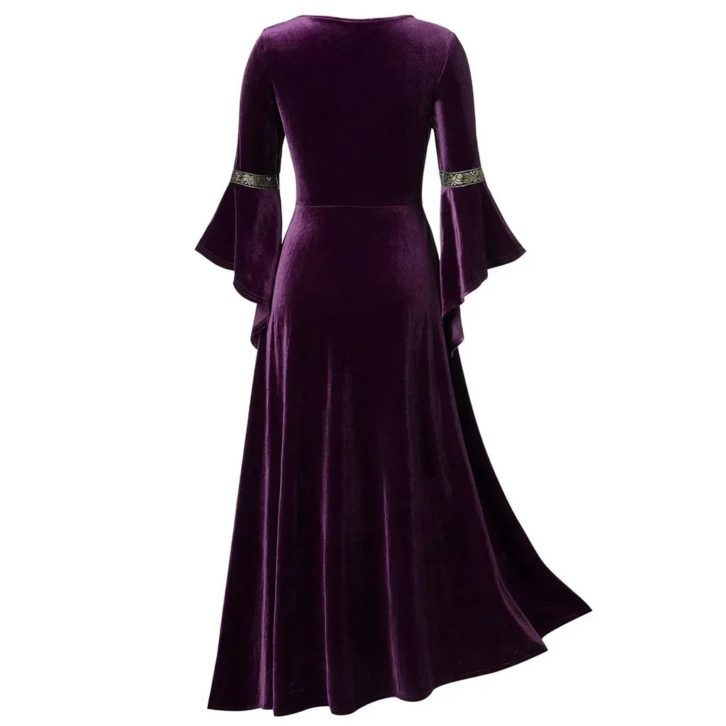 Women’s Gothic Halloween Costume Dress – Long Sleeve Medieval Vampire Witch Cosplay Vintage Victorian Bandage Gown | Spooky Cove
