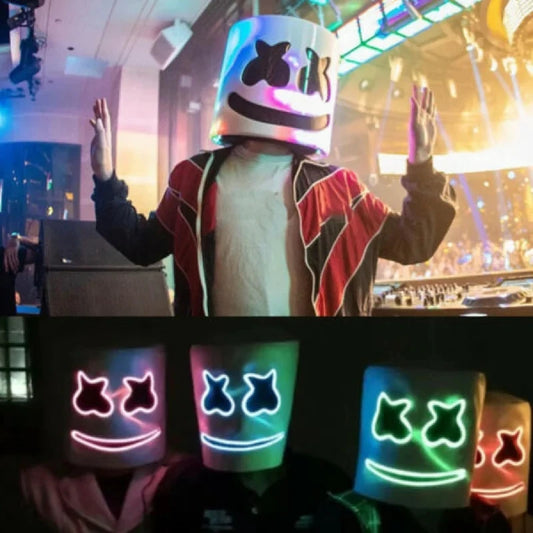 Halloween LED DJ Marshmello Mask – Light Up Cosplay Helmet for Rave, Festival & Party Props | Spooky Cove