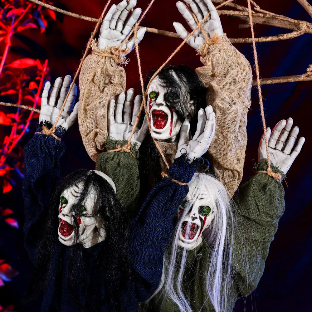 Halloween Hanging Scary Prop – Long-Haired Horror Decoration for Parties, Haunted Houses & Escape Rooms | Spooky Cove