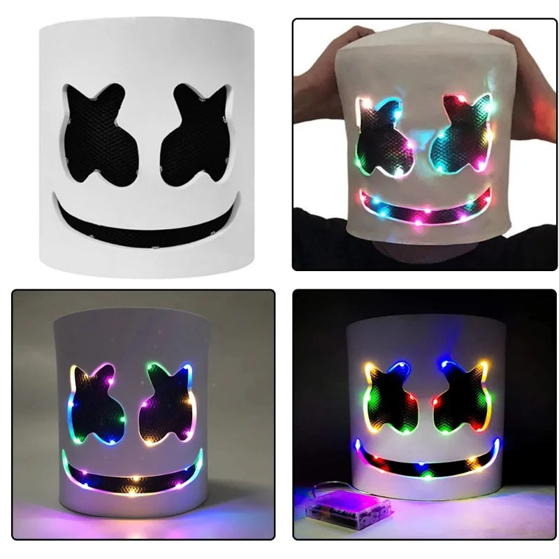Halloween LED DJ Marshmello Mask – Light Up Cosplay Helmet for Rave, Festival & Party Props | Spooky Cove