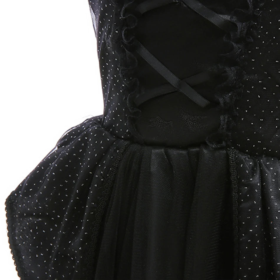 Kids Black Witch Halloween Costume – Luxury Lace & Sequin Evil Queen Dress, Maleficent Ghost Bride Outfit | Spooky Cove