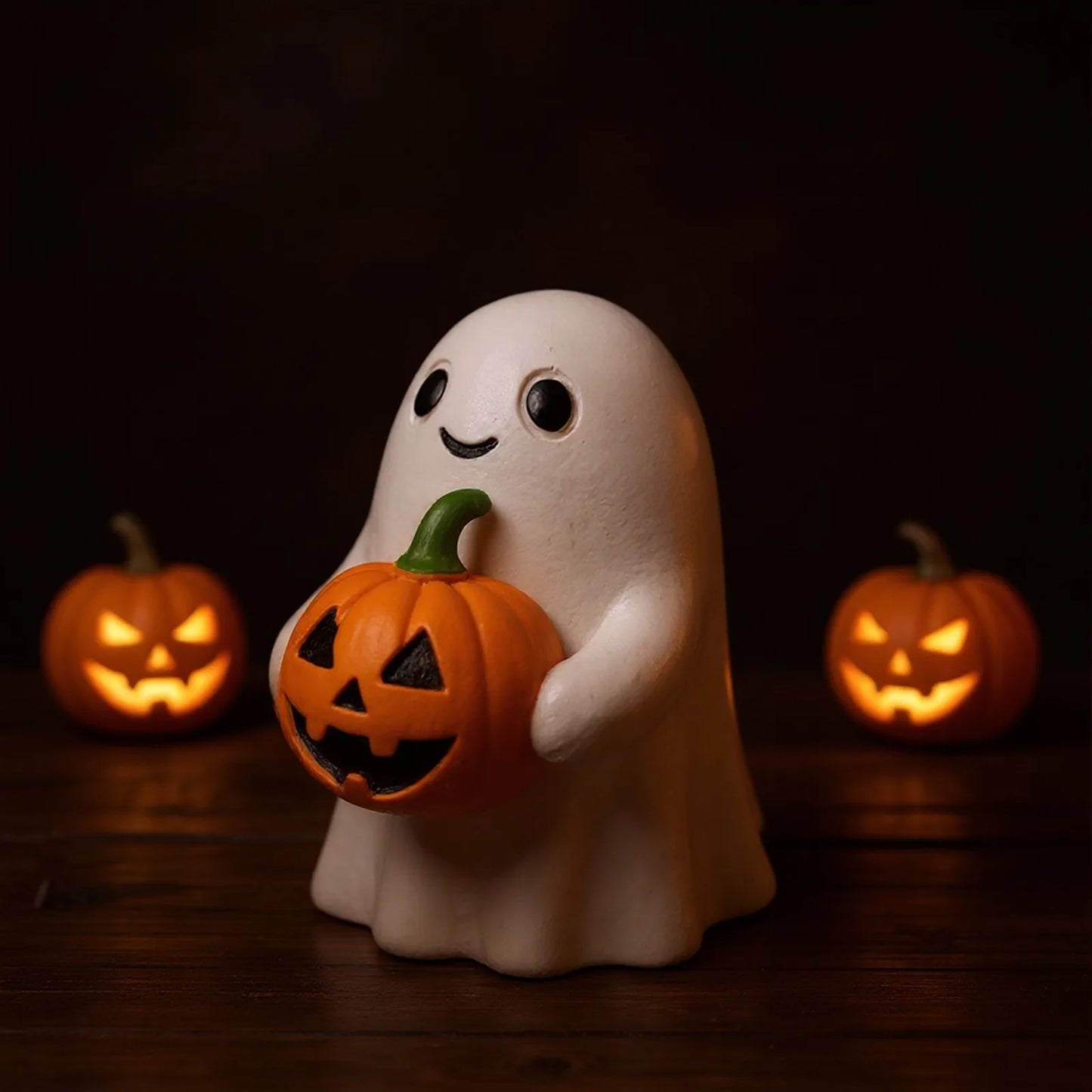 Halloween Ghost with Pumpkin Statue – Handmade Holiday Decoration & Spooky Collectible Gift | Spooky Cove