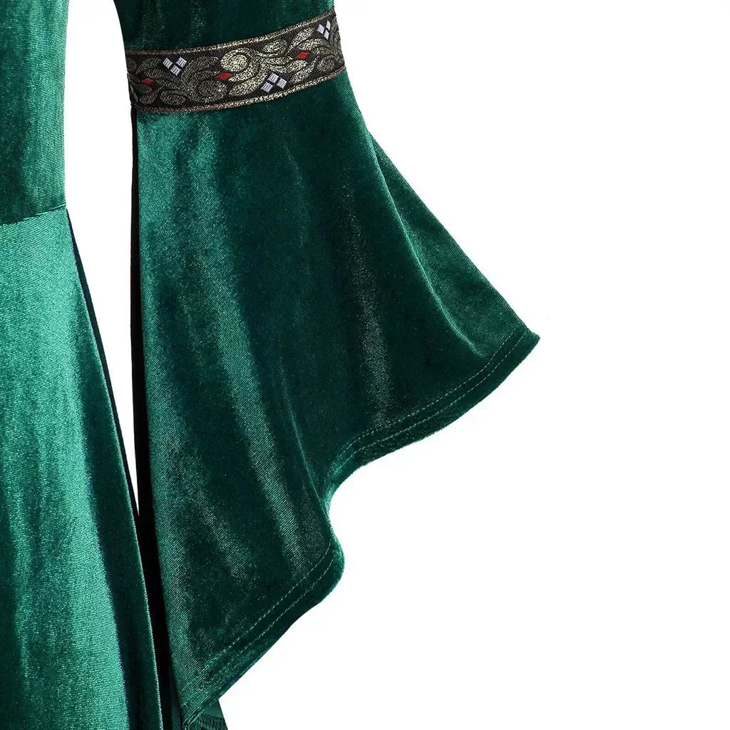 Women’s Gothic Halloween Costume Dress – Long Sleeve Medieval Vampire Witch Cosplay Vintage Victorian Bandage Gown | Spooky Cove