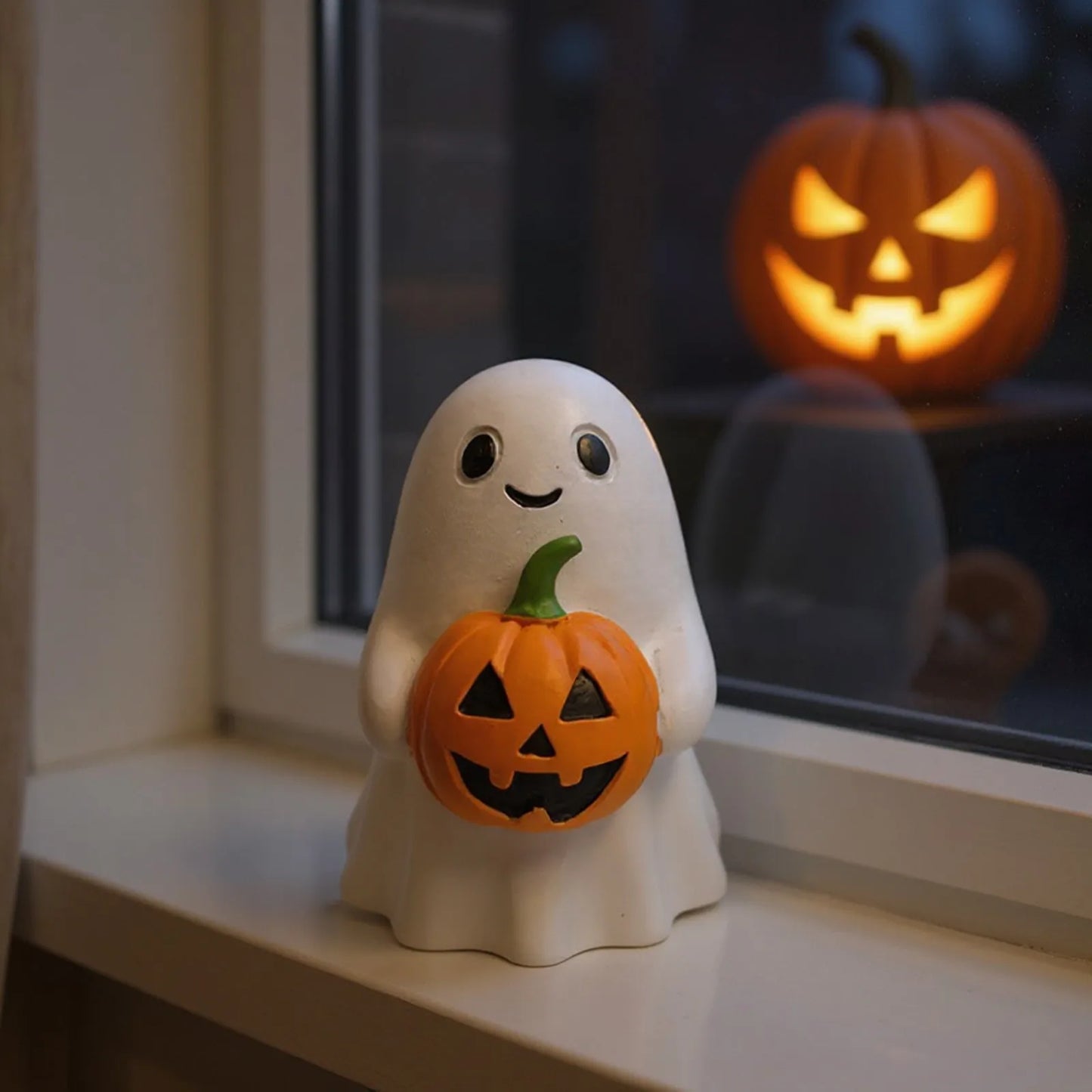 Halloween Ghost with Pumpkin Statue – Handmade Holiday Decoration & Spooky Collectible Gift | Spooky Cove