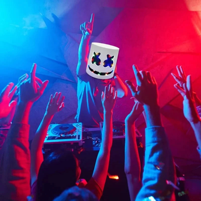 Halloween LED DJ Marshmello Mask – Light Up Cosplay Helmet for Rave, Festival & Party Props | Spooky Cove