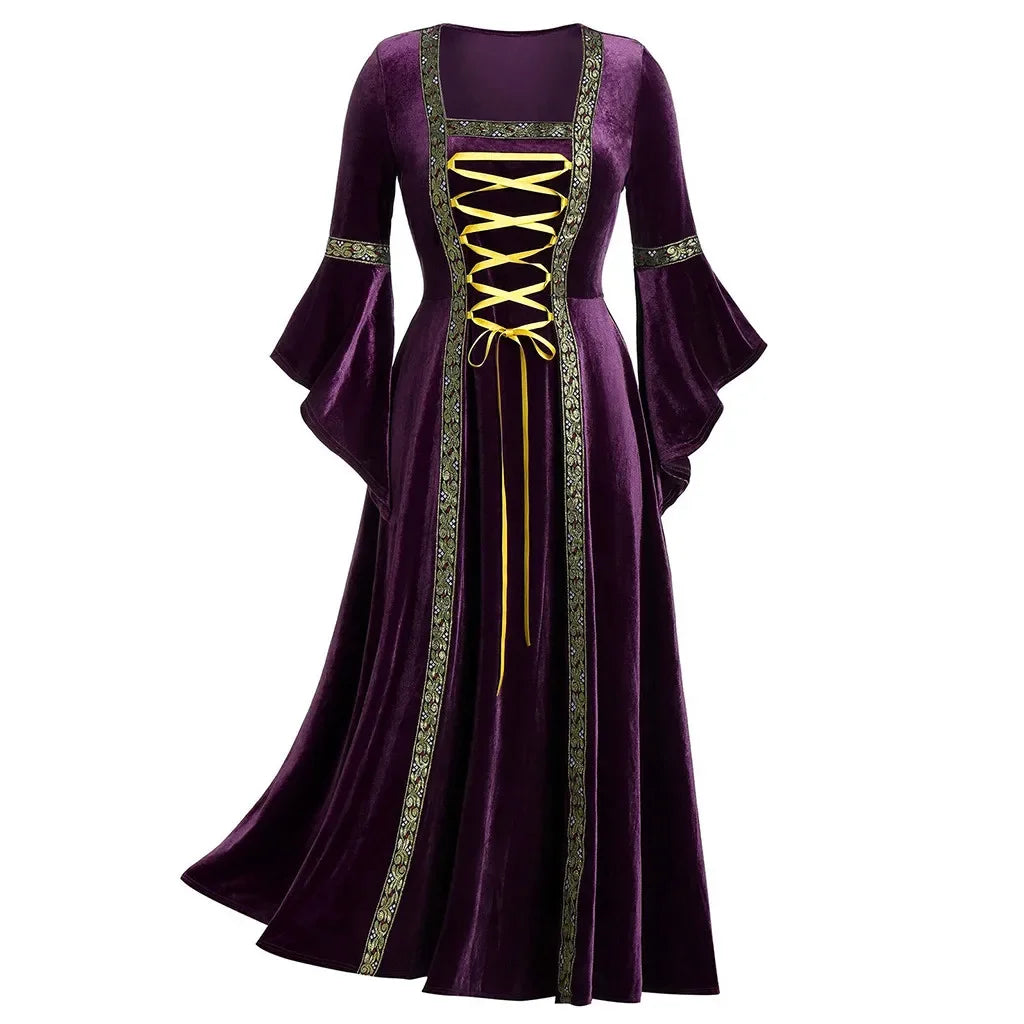 Women’s Gothic Halloween Costume Dress – Long Sleeve Medieval Vampire Witch Cosplay Vintage Victorian Bandage Gown | Spooky Cove