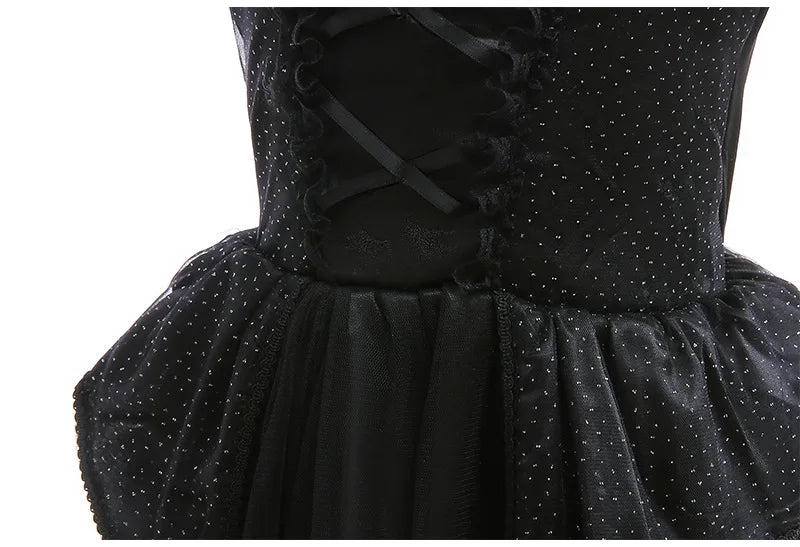 Kids Black Witch Halloween Costume – Luxury Lace & Sequin Evil Queen Dress, Maleficent Ghost Bride Outfit | Spooky Cove