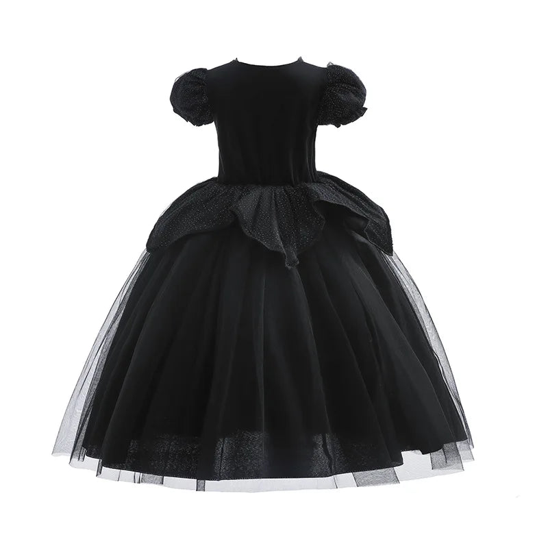Kids Black Witch Halloween Costume – Luxury Lace & Sequin Evil Queen Dress, Maleficent Ghost Bride Outfit | Spooky Cove